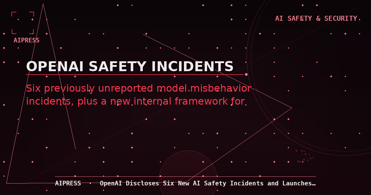 Dark oxblood and red graphic with OPENAI SAFETY INCIDENTS headline, AIPress mark, and post title footer.